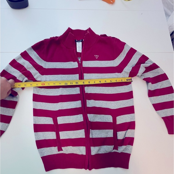GUESS Juniors Girls Sweater Full Zip Pockets Red Gray Size L (14-16) Cotton - Picture 6 of 8